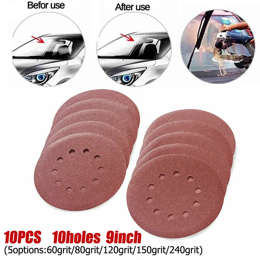 

10 Pcs Sanderpaper Hook And Loop 9In/215mm 10 Hole 40Grit Sand Paper Sanding Discs Sanderpaper Abrasive Disc