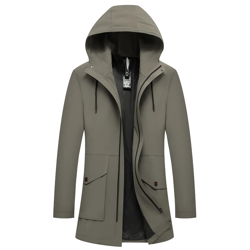 Новинка 2021 длинный тонкий высококачественный тренчкот с капюшоном мужское
