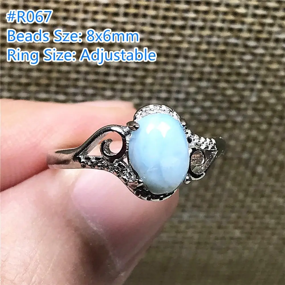 Natural Blue Larimar Ring Jewelry For Woman Lady Man Silver 8x6mm Oval Beads Dominica Water Pattern Stone Adjustable AAAAA | Украшения и