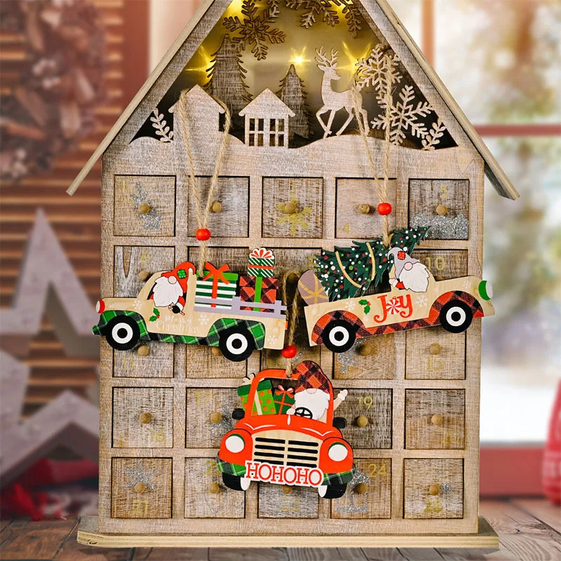 

Happy New Year Christmas Car Wooden Hanging Pendant Christmas Tree Santa Claus Snowman Ornaments Christmas Doll Hang Decorations