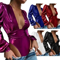 2021 new womens y2k fashion bodysuit v neck bronzing sexy slim one piece women party nightclub outfits