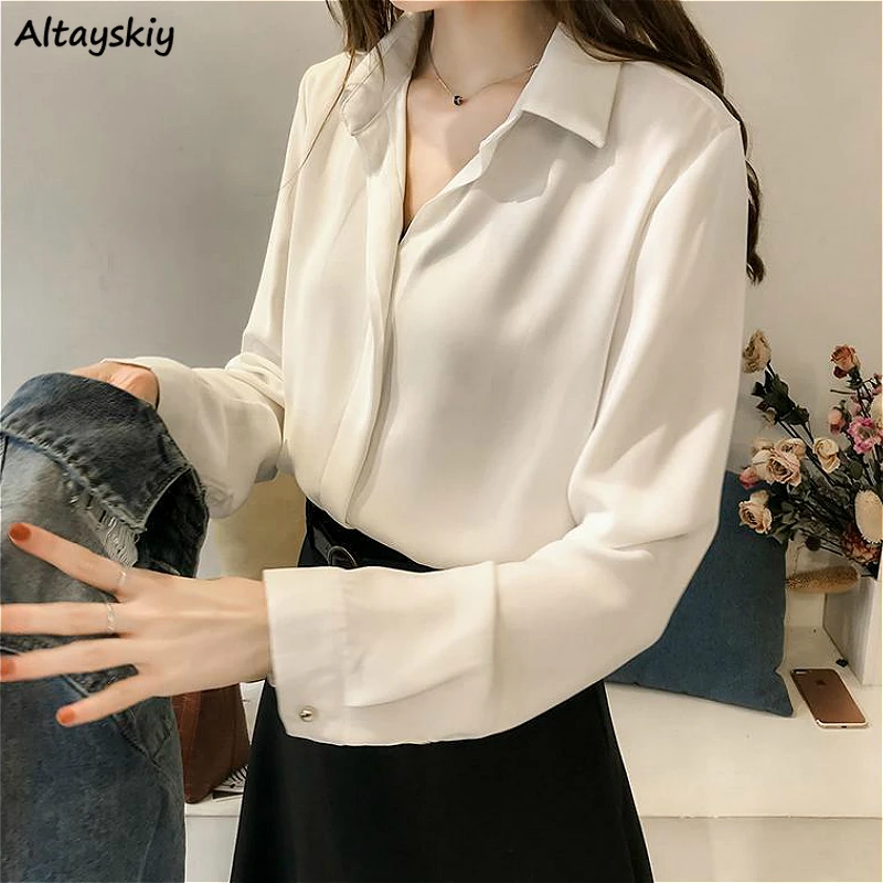 

Рубашки Женские однотонные простые большого размера 4XL с отложным воротником весенние элегантные шикарные офисные женские свободные униве...