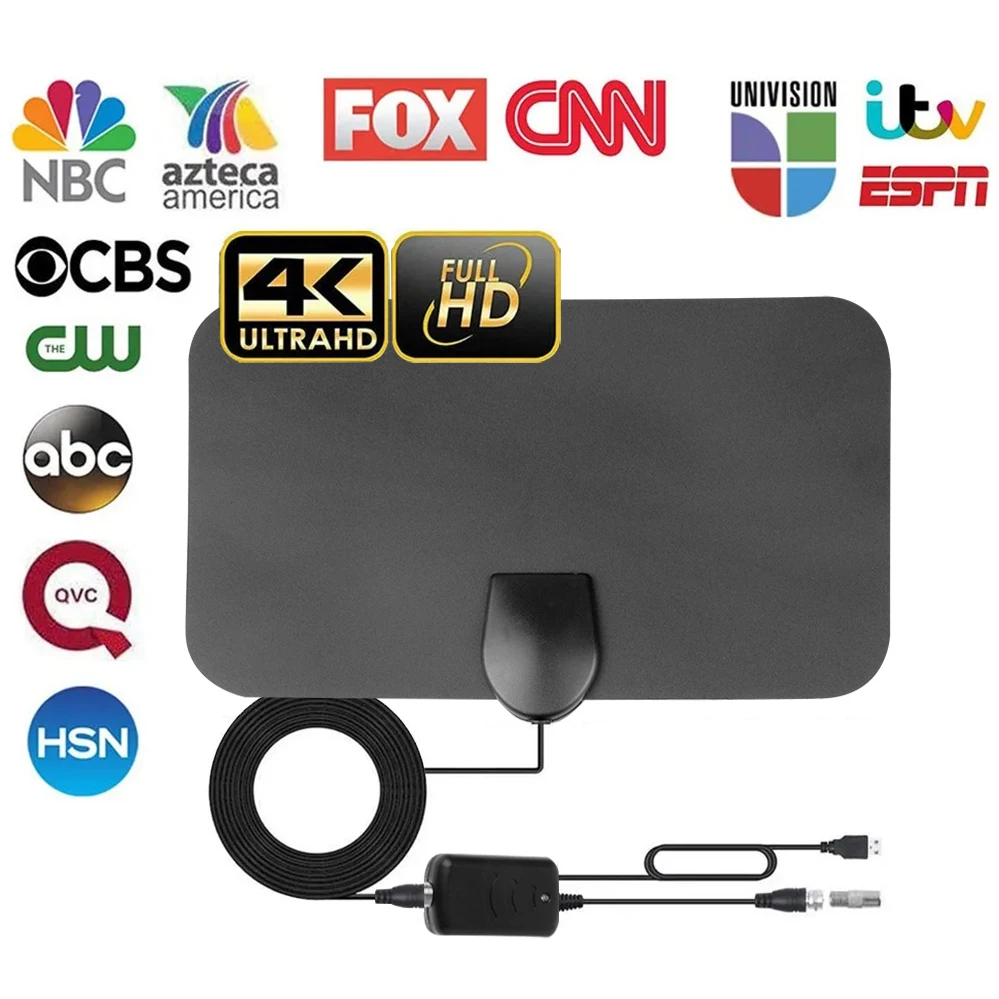 

25DB High Gain 4K 8K 150 Miles Digital TV Antenna Booster Active Indoor Aerial HD Flat Design HD TV DTV Box