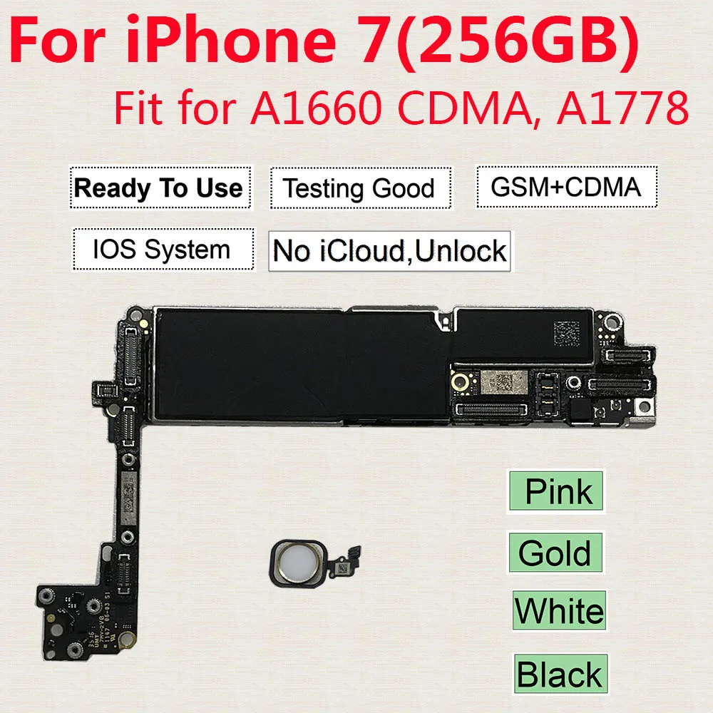 Для iphone 7 материнская плата с/без Touch ID, оригинальная разблокированная материнская плата для iphone 7 256 ГБ черный золотой розовый белый