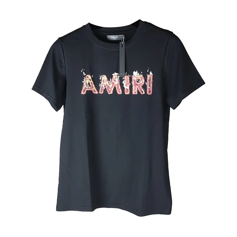 

Hip Hop Tshirts Men Streetwear 2021 New Flame Printing Black Tshirts Couple Casual Tees
