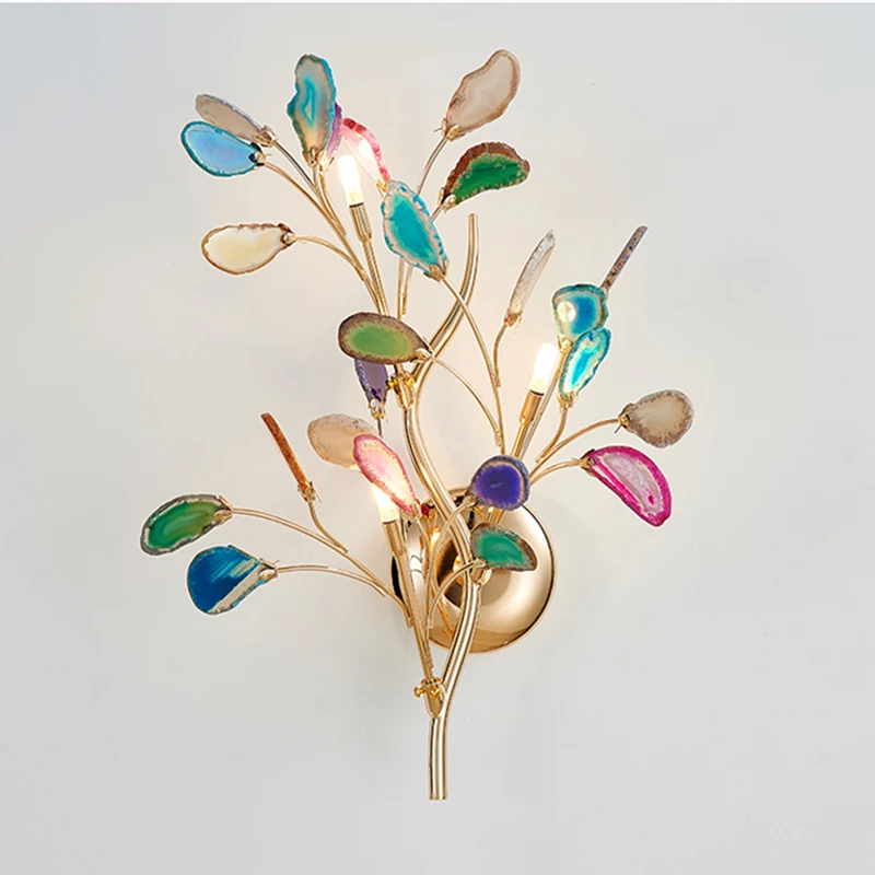 

Modern Agate Decor Wall Lights Lighting Color Carnelian Branches Wall Lamp Living Room Bedroom Bedside Lamp Interior Lighting