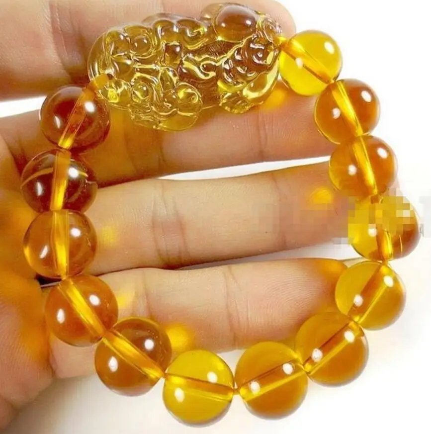 

FASHION JEWELRY FREE SHIPPING WHOLESALE PRICE FENG SHUI YELLOW CRYSTAL PI YAO PI XIU AVOID EVIL BRACELET FOR WEALTH 14MM