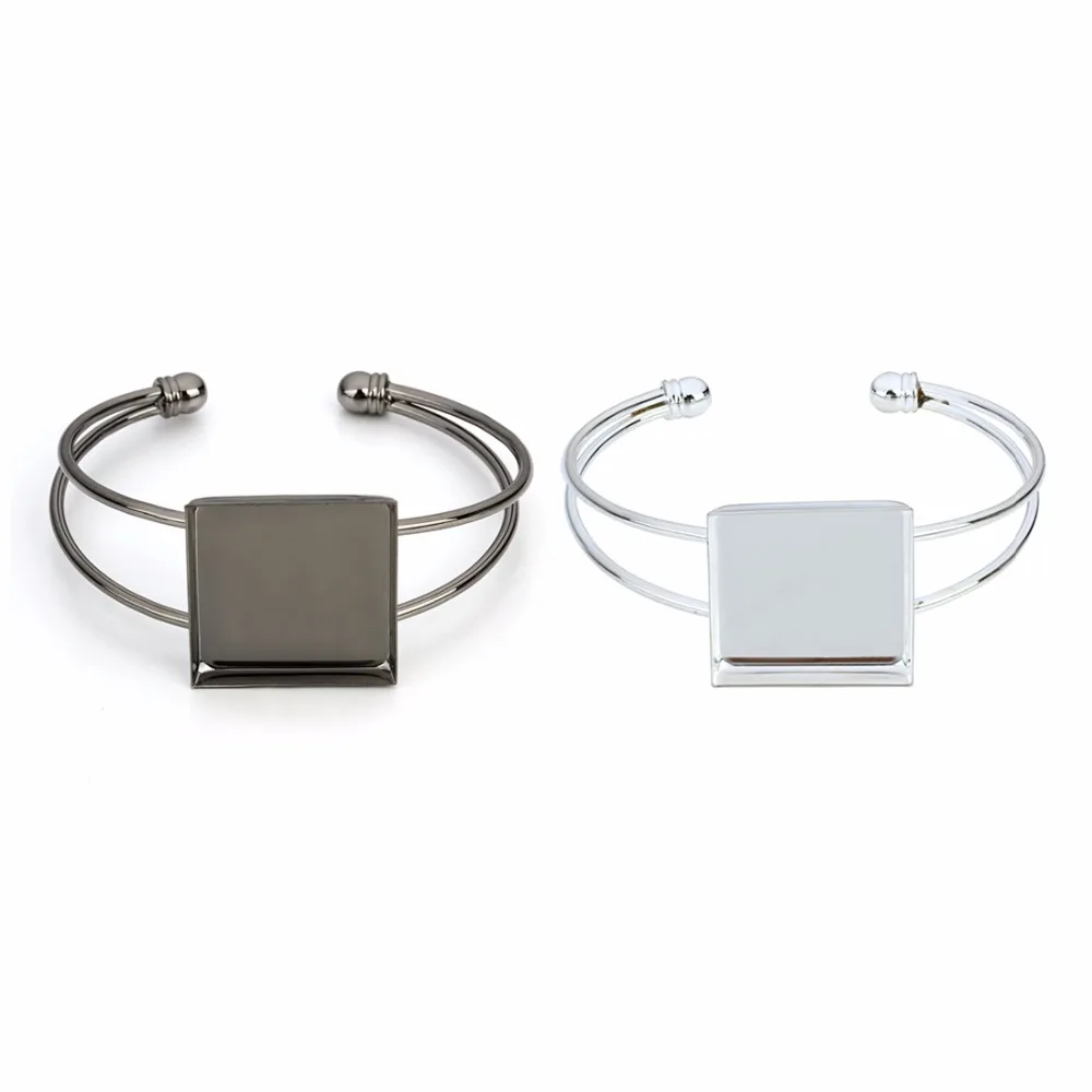 

1PC Bangle Base Bracelet Blank Findings Tray Bezel Setting Square 25mm Cabochon Cameo DIY Findings Settings 75*50mm