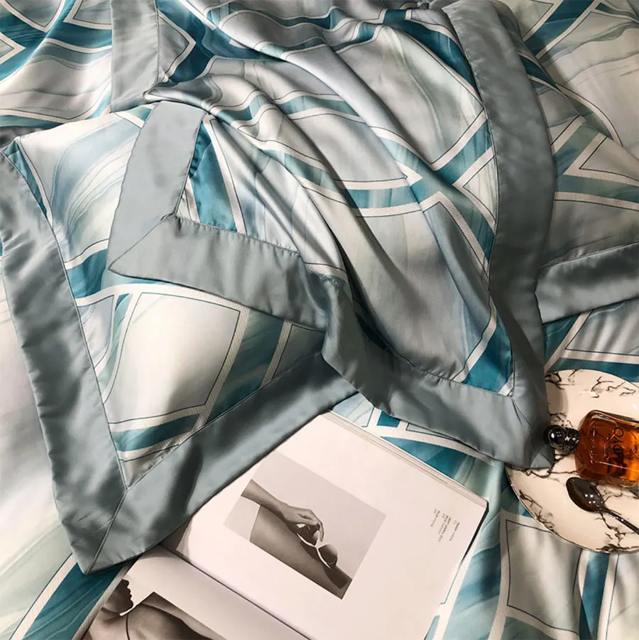 vender Europeu Americano Azul Geométrico Jogo De Cama, Rainha Completa Rei Confortável Dupla Casa Têxtil Folha Fronha Capa Edredão