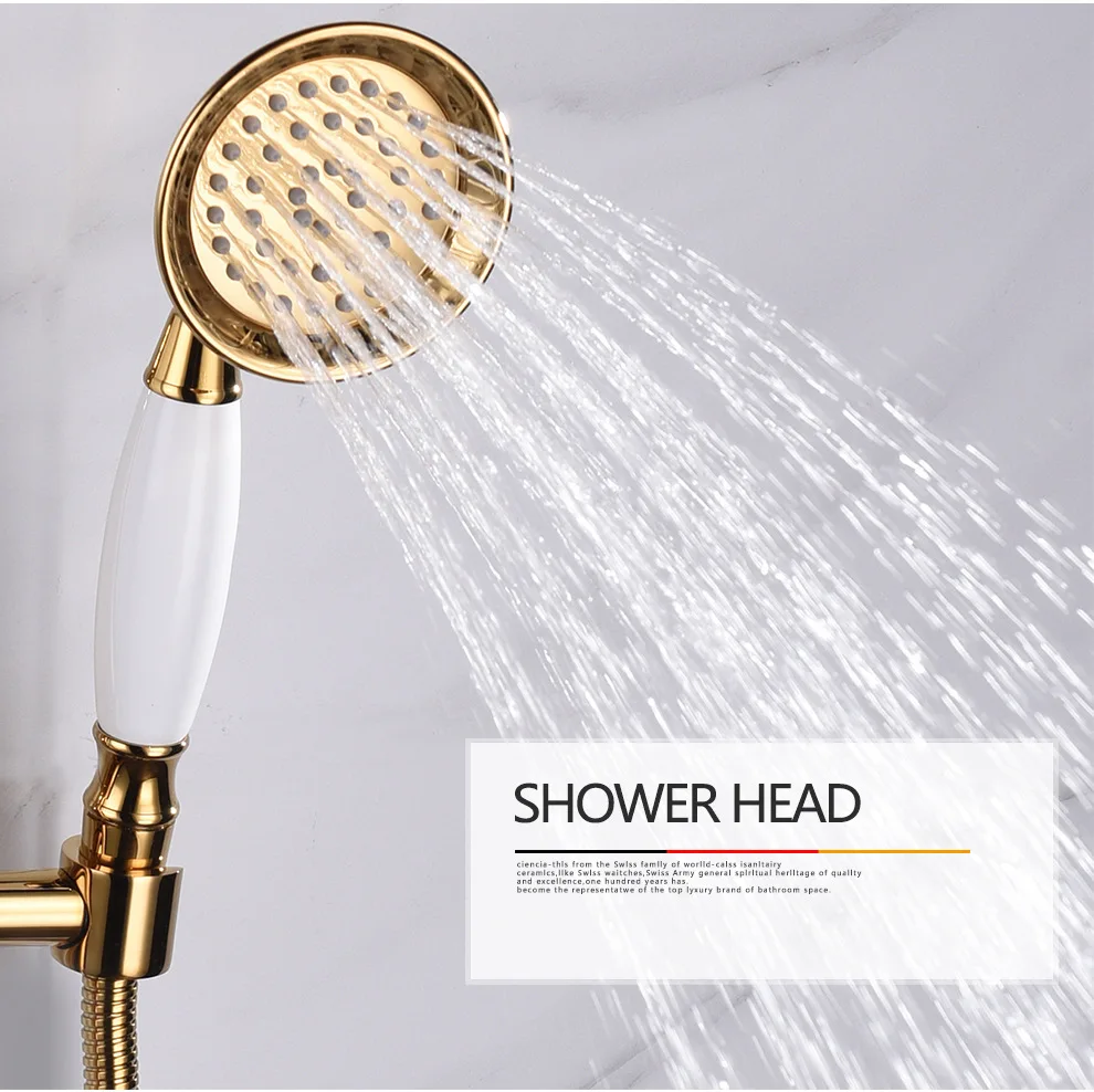 Gold handheld shower head  brass bathroom water saving ABS support gold pluming hose