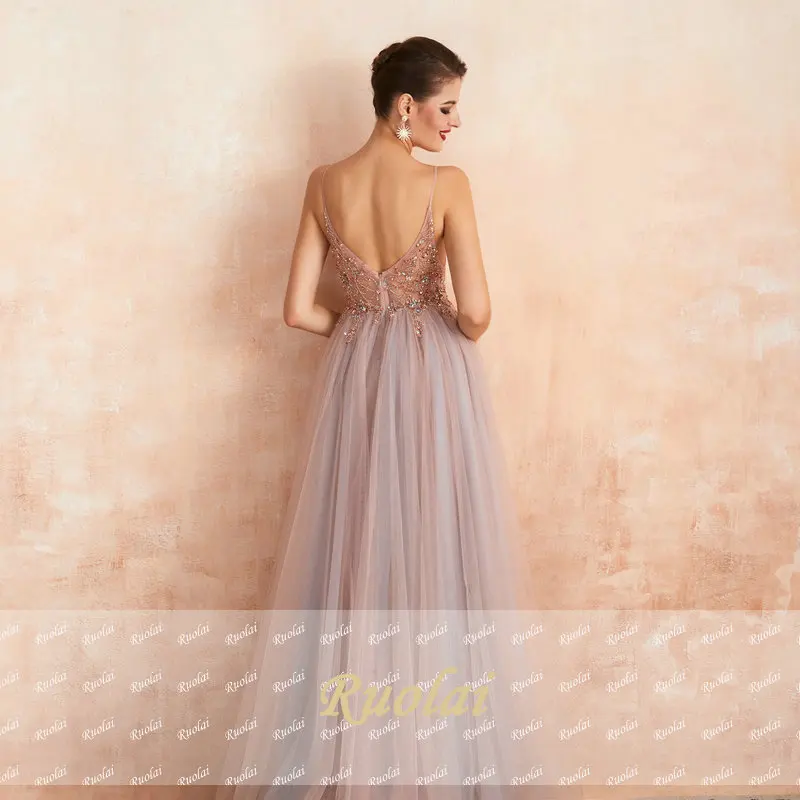 Роскошные вечерние платья трапециевидной формы Длинные 2019 на бретельках с