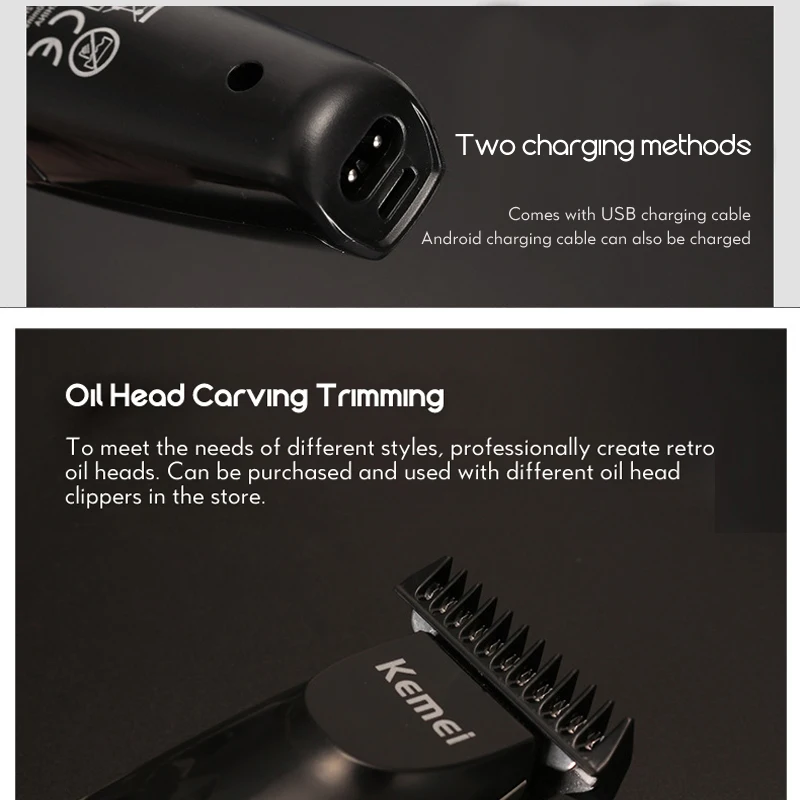 Kemei стальной беспроводной триммер для волос USB электрическая Мужская машинка