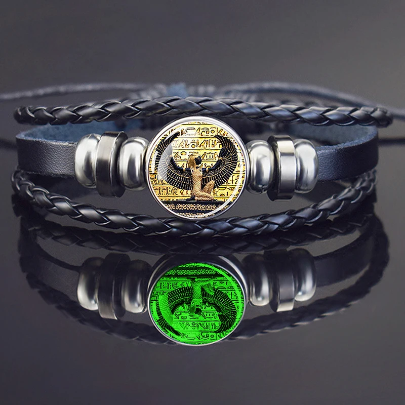 Esspoc Властелин Underworld Anubis Glass браслет из кабошона черный плетеный кожаный для