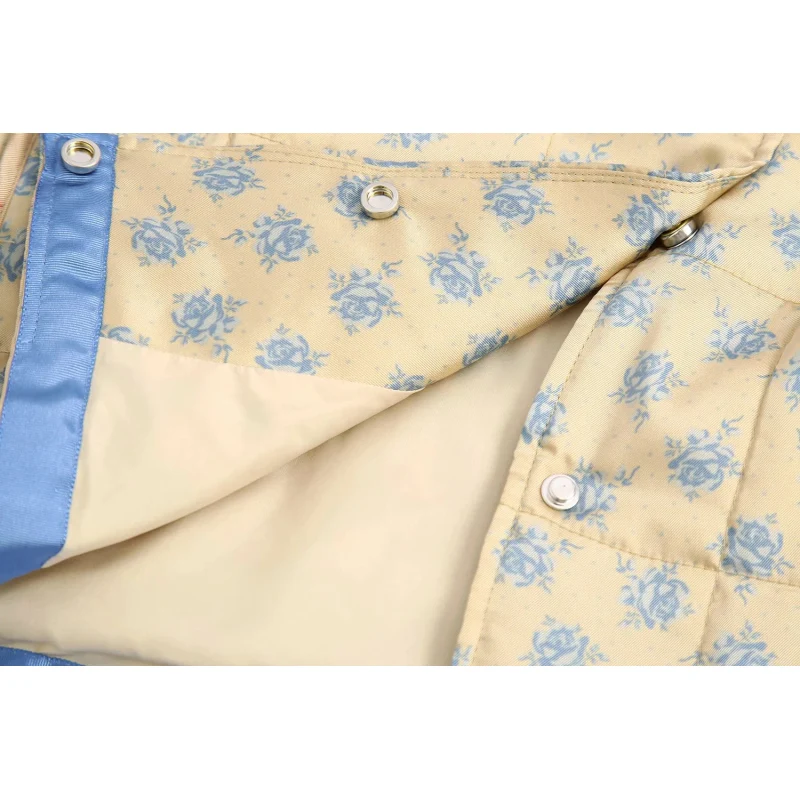 

Vintage Chic Floral Print Side Bow Tie Quilted Coats Women Fashion O-Neck Button-up Cropped Jacket Casual Female Outerwear