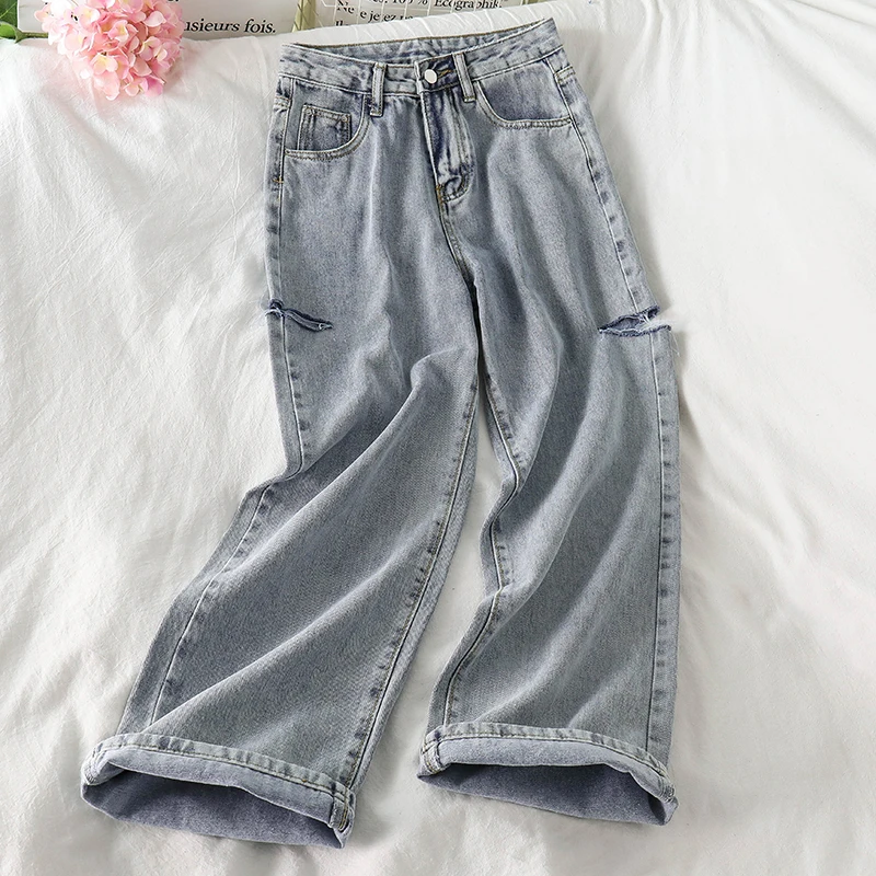 Новые весенние индивидуализированные дизайнерские рваные прямые джинсы с