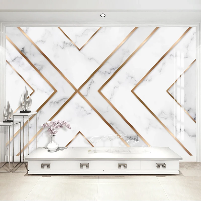 Пользовательские обои 3D золотые линии геометрический мраморный узор ТВ фон