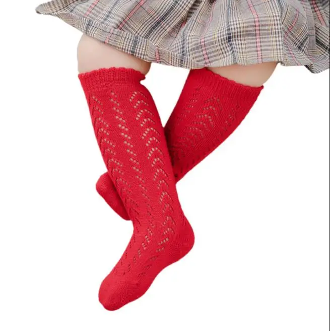 Calcetines hasta la rodilla ahuecados para ni&ntilde;os y ni&ntilde;as, medias c&oacute;modas de Color s&oacute;lido, a la moda-1