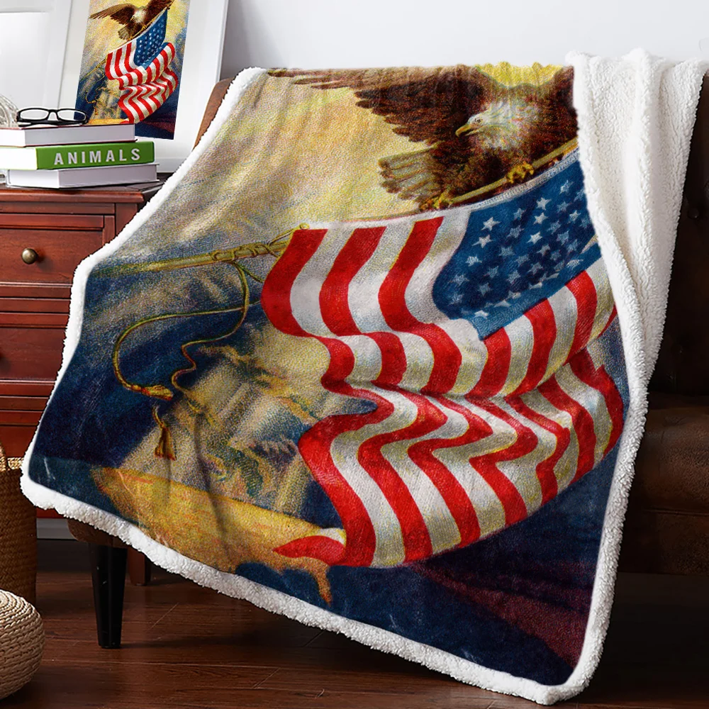 Зимнее кашемировое одеяло с изображением американского флага орла покрывало для