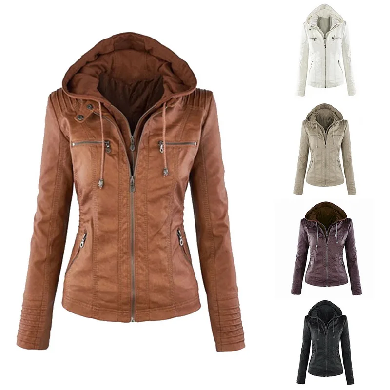 Куртка женская из искусственной кожи толстовка с капюшоном основная