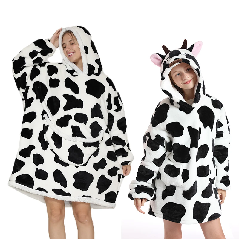 

Family Outifts Oversized TV Blanket Hoodies Kids Women Hoodie Flannel Fleece Blanket with Sleeves Winter Warm Family Look