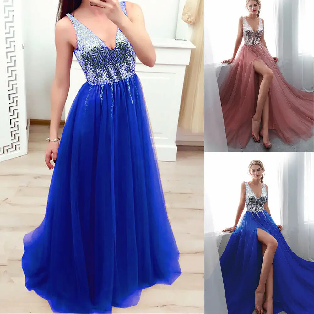 Женское платье с блестками Длинное Элегантное блестящее вечернее V образным