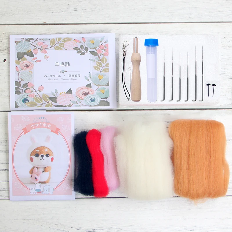 

LMDZ 1Pcs Non Finished Wool Felt Handmade DIY Felt Poked Set Wool Felt Poked Fabric Felt With Wood Handle and 3Size Needle Set