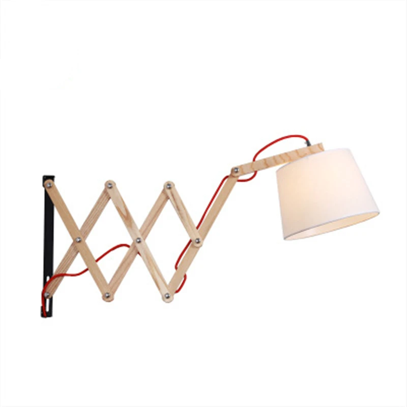 

Retractable Solid Wood With Switch Wall Light American Retro Bedside Light Bedroom Wall Lamp Dining Room Wall Lamp