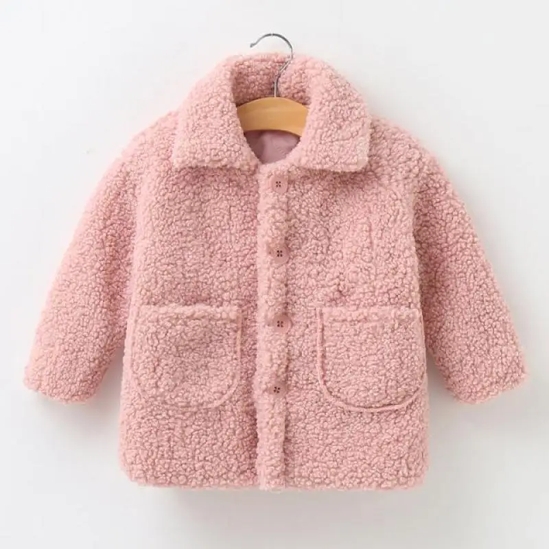 

2021 New Girl's Winter Jacket Pure Cotton Faux Fur Coat Plush Long-sleeved Thick Wool Sweater 3-10Y Children Clothing