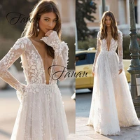 2021 sexy deep v neck backless wedding dress elegant 3d flowers lace appliques beach bridal gown robe de soir%c3%a9e de mariage