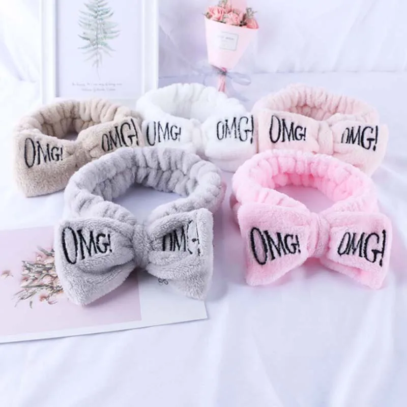 

Letter"OMG" Coral Fleece Soft Bow Headbands For Women Girls Cute Hair Holder Hairbands Hair Bands Headwear Hair Accessories