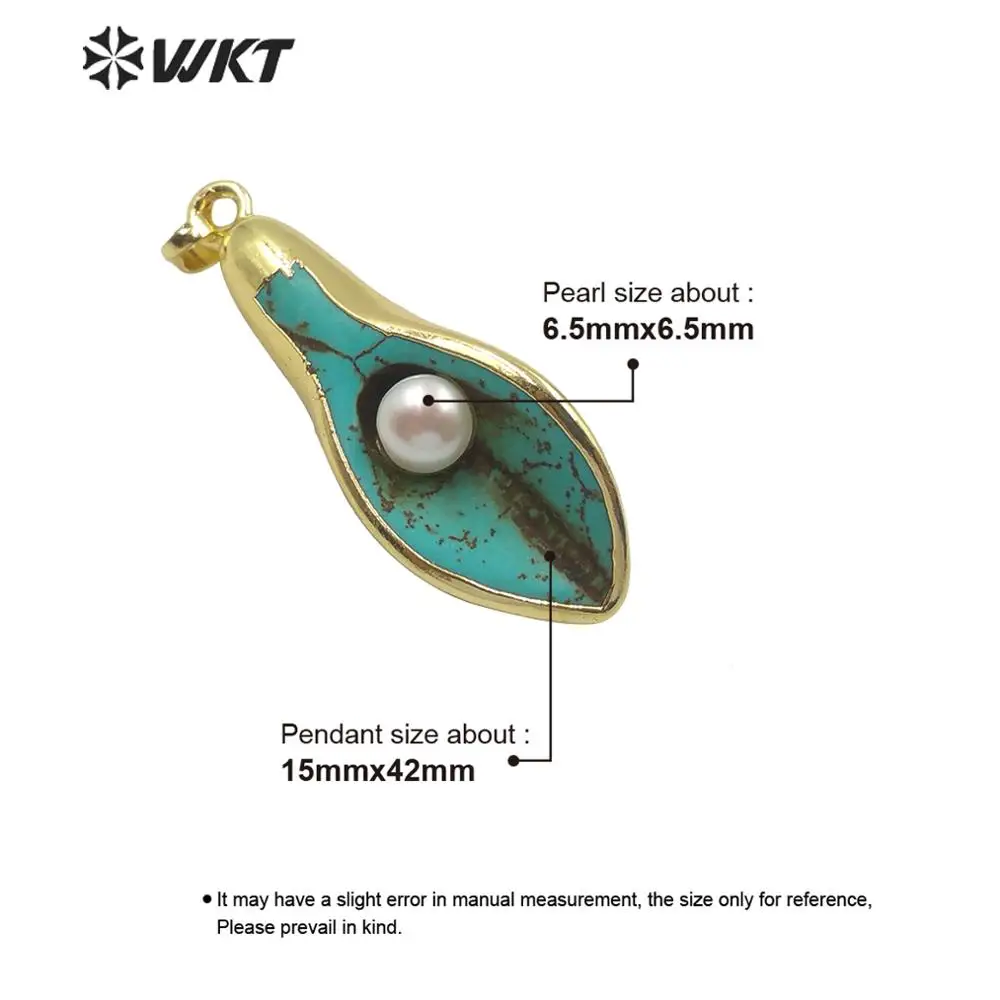 WT-P1519 WKT Special Design Glory Sape Pendant Stone With Pearl Pendant Gold Electroplated Fashion Pendant Jewelry Finding images - 6