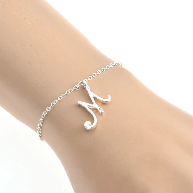 

Monogram Cursive Initial M Name Bracelet Swirl English Alphabet Letter Initials Text Character Chain Bracelets Gift for Friends