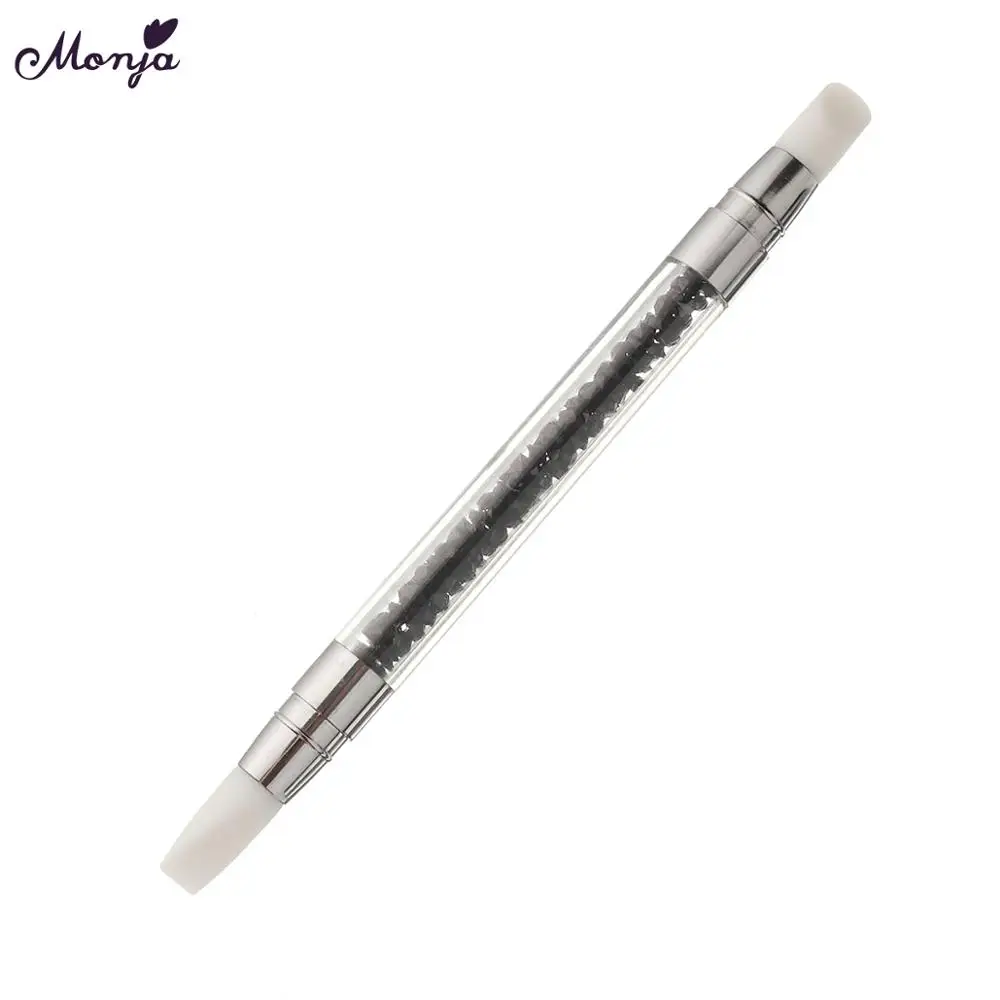 Monja двухсторонняя кисть со стразами и кристаллами для дизайна ногтей силиконовая