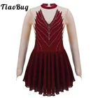 Платье для фигурного катания, детское, женское, блестящее, Тюлевое, балерина, гимнастический купальник, балетное платье с длинным рукавом и ложным воротником