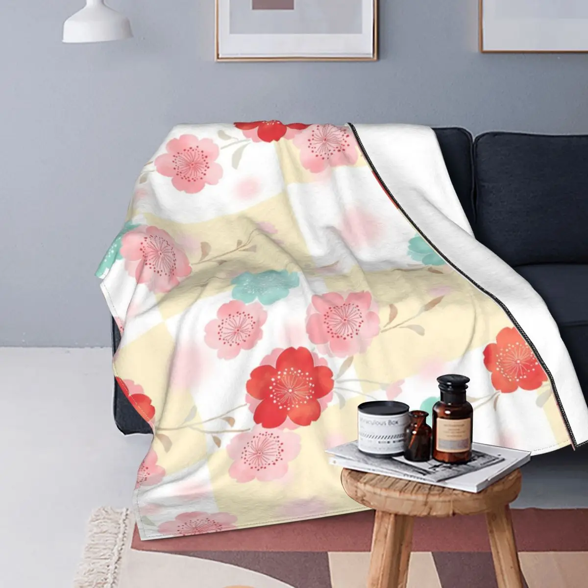 

Colorful Flower Blanket Fleece Textile Decor Beautiful Portable Warm Throw Blankets for Home Couch Bedspread
