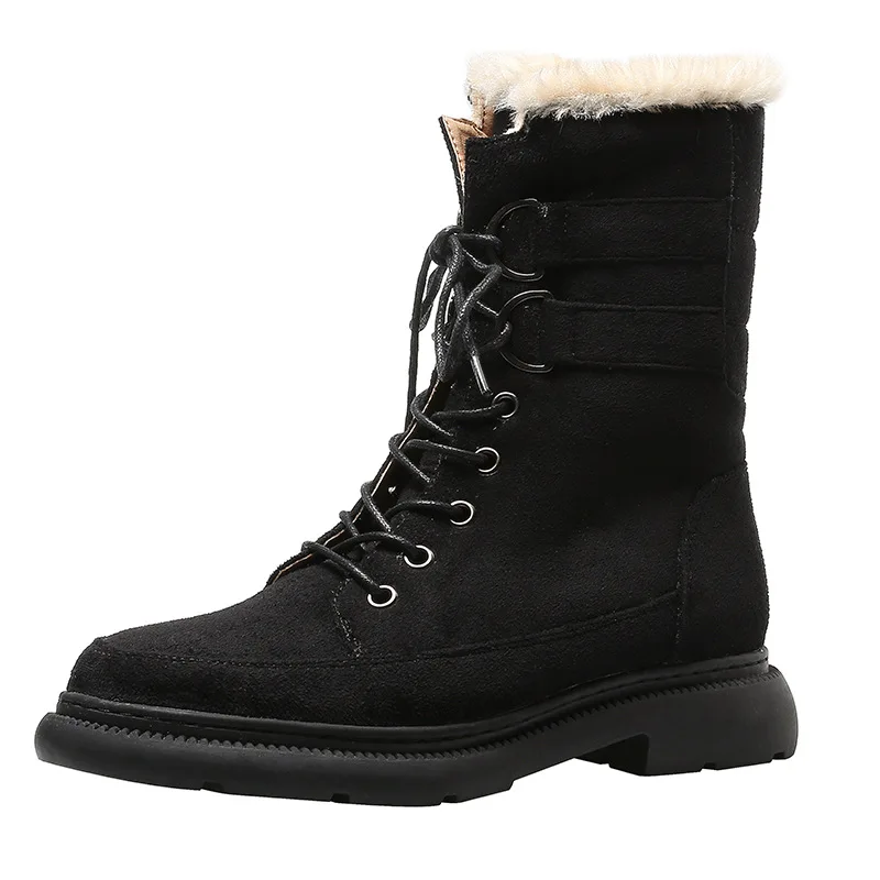 

2021 Warm Shoes Women Platform Winter Real Leather Snow Boots Angora Shoe Lady Ankle footware Plush Female botas mujer Boots Fur