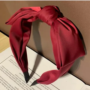 Ободок для волос Атласный Женский, элегантный однотонный бант винного цвета с бантом, украшение для волос для взрослых