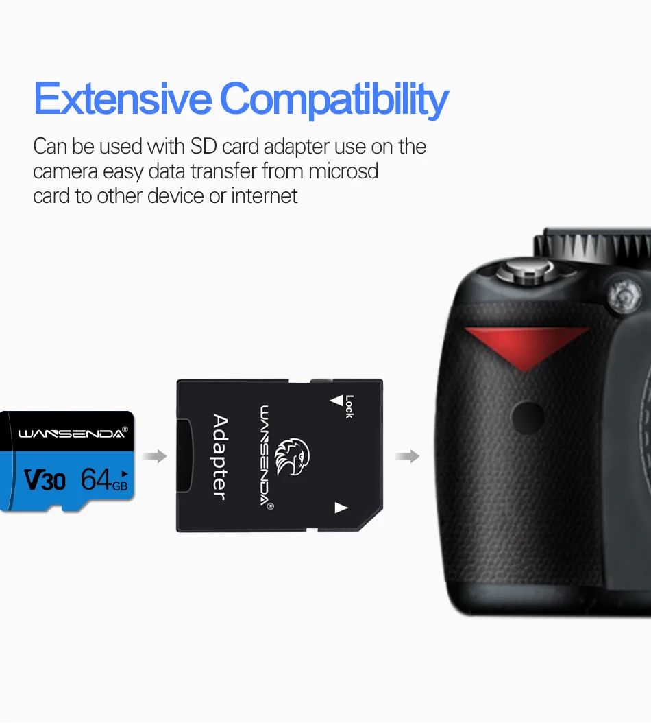 Оригинальная WANSENDA карта Micro SD, карта памяти MicroSD, TF карта, класс 10, 16 ГБ, 32 ГБ, 64 ГБ, 128 ГБ, карта 4K с бесплатным адаптером