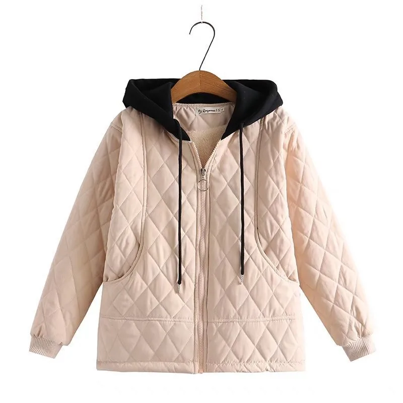 

Winter Plus Size Parka For Women Clothes 2021 New Fashion Quilted Wadded Jacket Long Sleeve Velvet Liner Warm Argyle Coat