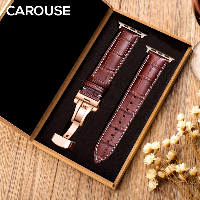 Ремешок Carouse из телячьей кожи для Apple Watch Band Series SE/6/5/4/3/2/1 38 мм 42 кожаный браслет iWatch