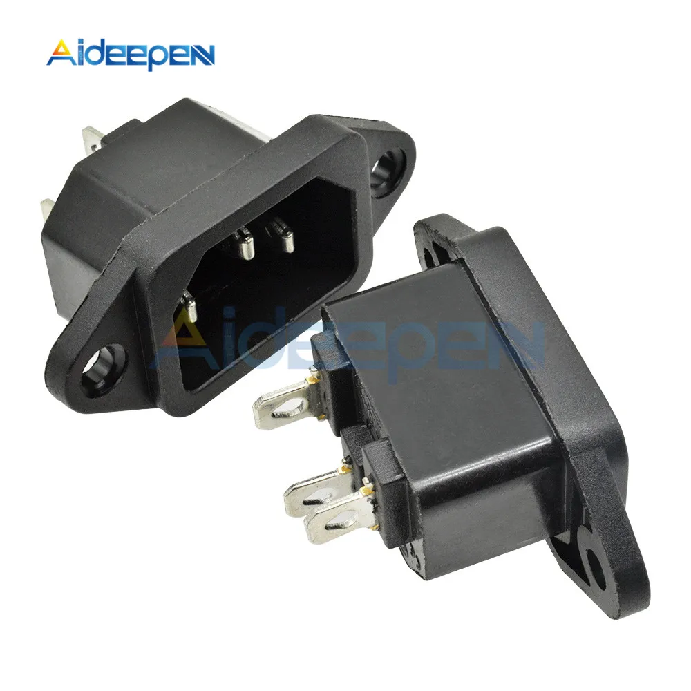 5 шт. AC-04 IEC320 C14 AC Разъем питания 250 В 10A 3-pin с ушками для электромобиля компьютера Розетка винт фиксированный медный сердечник