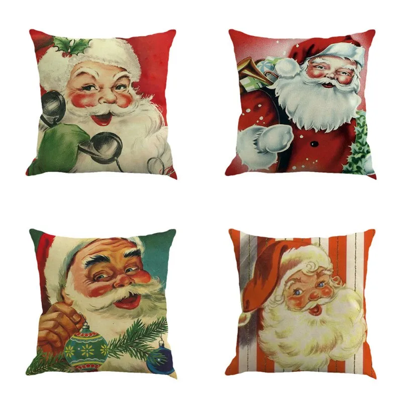 Рождественская Подушка чехол с мультяшным Санта Клаусом винтажная подушка для