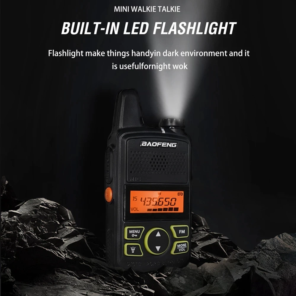 baofeng mini walkie talkie bf t1 portable two way ham radio uhf 400 470mhz fm flashlight handheld transceiver kids intercome free global shipping