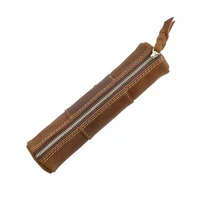 100 genuine leather zipper pen pencil bag handmade vintage retro style creative trinodal model school stationary product