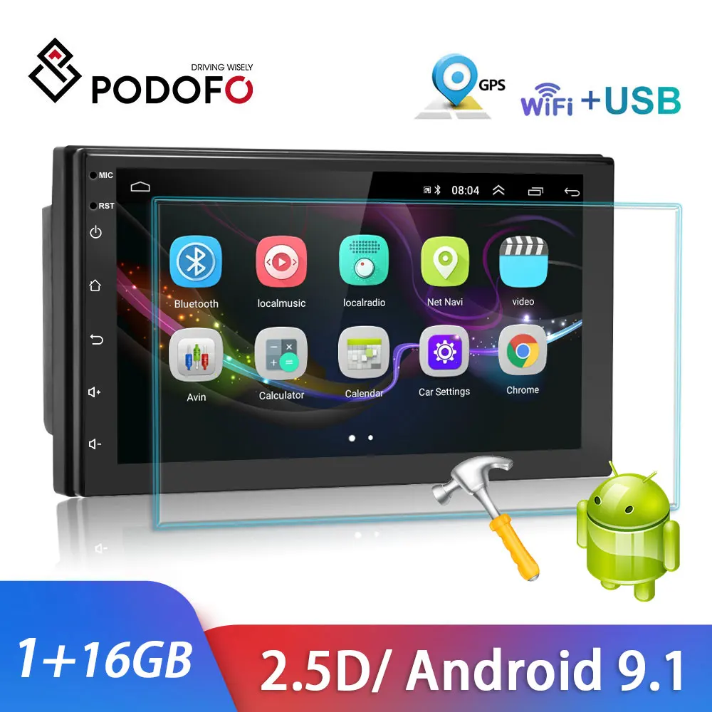 Автомагнитола Podofo 2 Din Android 9 1 GPS 7 '' 2.5D mp5 плеер мультимедийный Авторадио для