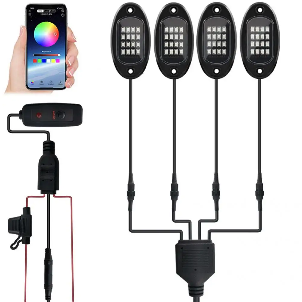 

PVC Unique 4 Pods Bright LED Rock Lights Compact Underbody Rock Light Bright for Dirt Bikes