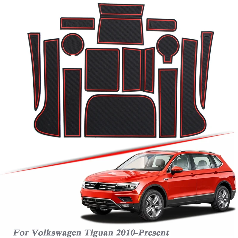 

16pcs Car Styling For Volkswagen Tiguan 2010-2020 Latex Gate slot pad Interior Door Groove Mat Non-slip dust Interior Accessory