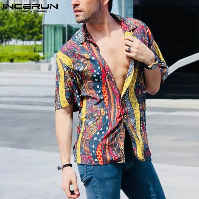 

INCERUN Men Hawaiian Shirt Printing Lapel Short Sleeve Vacation Summer Casual Camisas Hombre Streetwear 2021 Button Men Clothing