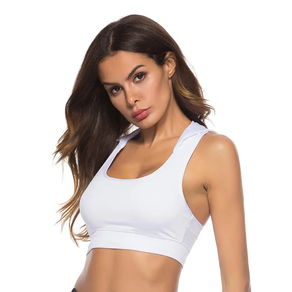 

Women Quick Dry Elastic Racerback Fitness Yoga Sports Bra Hooded Vest Crop Top