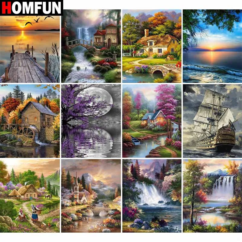 

Алмазная 5D картина HOMFUN «сделай сам», полноразмерная/круглая вышивка «Пейзаж», вышивка крестиком, домашний декор, подарок